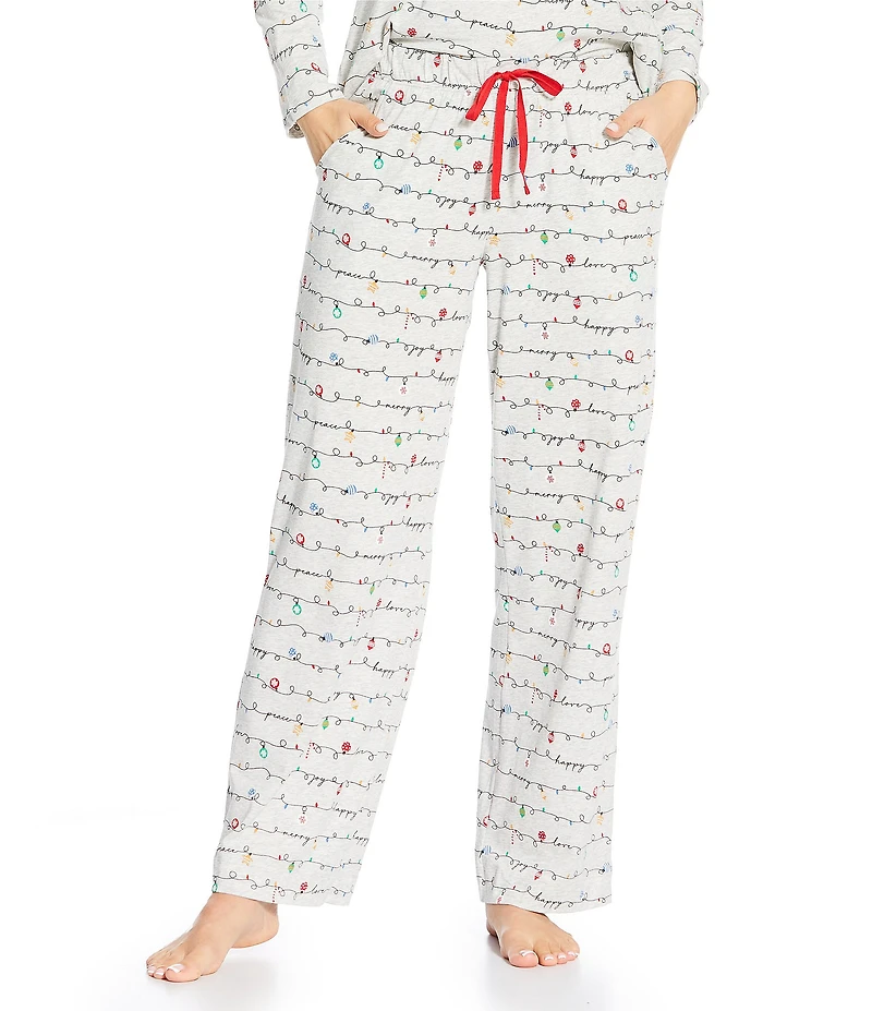 Sleep Sense Holiday Lights Print Knit Drawstring Coordinating Sleep Pants
