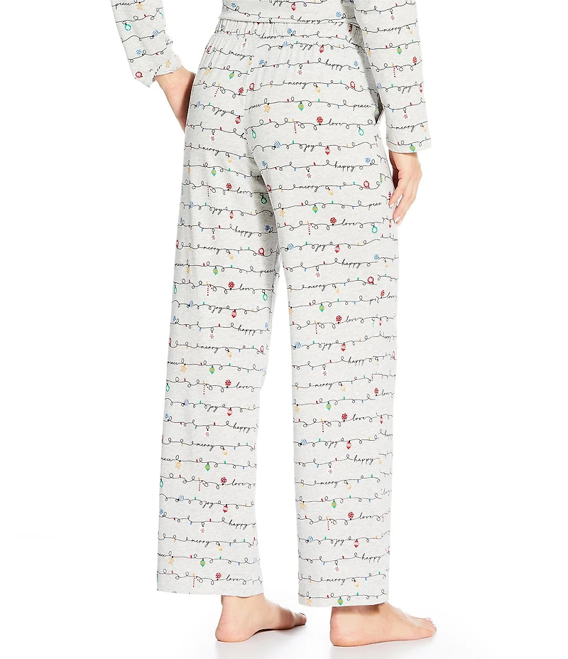 Sleep Sense Holiday Lights Print Knit Drawstring Coordinating Sleep Pants