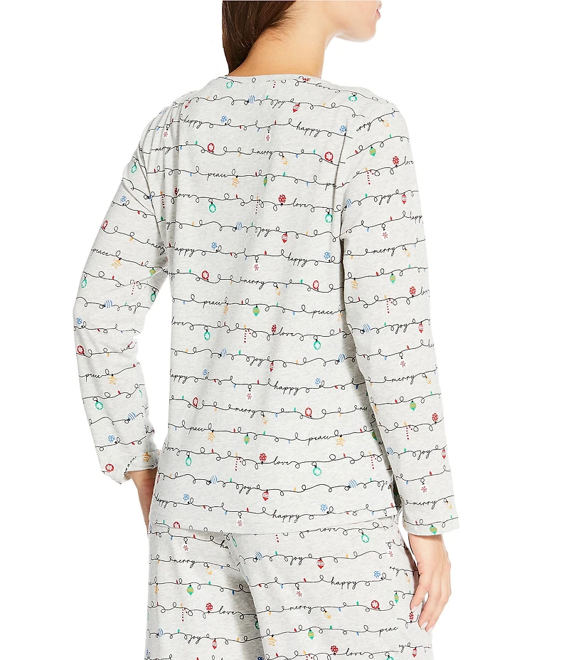 Sleep Sense Holiday Lights Print Knit Long Sleeve Crew Neck Coordinating Sleep Top