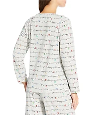 Sleep Sense Holiday Lights Print Knit Long Sleeve Crew Neck Coordinating Sleep Top