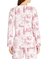 Sleep Sense Holiday Winter Toile Print Knit Long Sleeve Crew Neck Coordinating Sleep Top