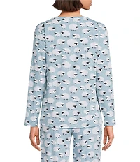 Sleep Sense Jersey Knit Blue Sheep Long Sleeve Scoop Neck Coordinating Sleep Top