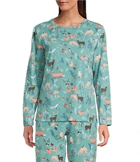 Sleep Sense Jersey Knit Fall Woods Long Sleeve Scoop Neck Coordinating Sleep Top
