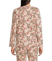 Sleep Sense Jersey Knit Floral Animal Long Sleeve Scoop Neck Coordinating Sleep Top