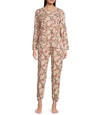 Sleep Sense Jersey Knit Floral Animal Long Sleeve Scoop Neck Coordinating Sleep Top