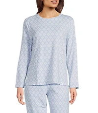 Sleep Sense Jersey Knit London Geo Long Sleeve Scoop Neck Coordinating Sleep Top