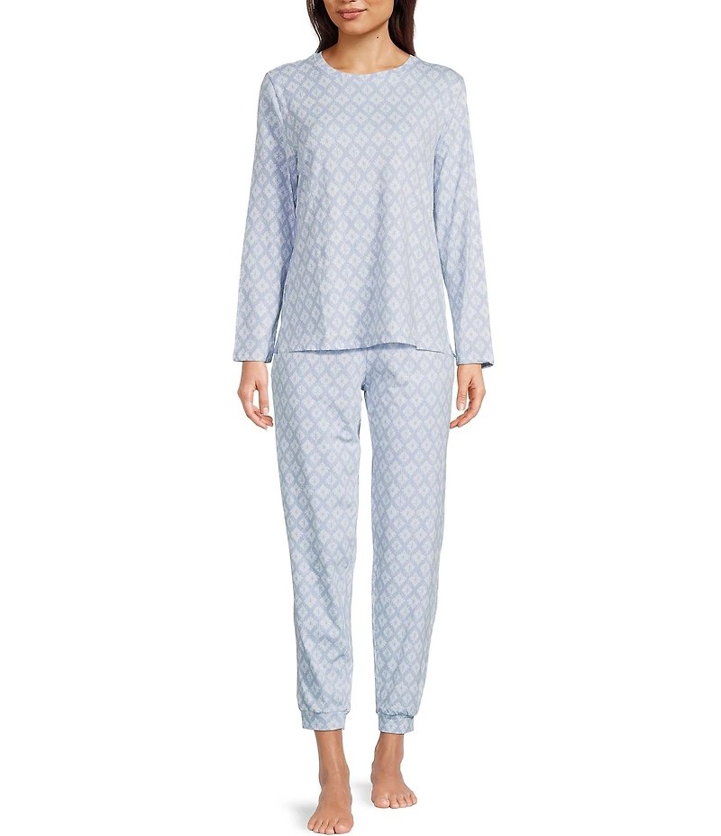 Sleep Sense Jersey Knit London Geo Long Sleeve Scoop Neck Coordinating Sleep Top
