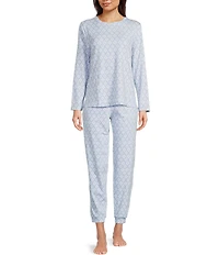 Sleep Sense Jersey Knit London Geo Long Sleeve Scoop Neck Coordinating Sleep Top