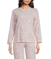 Sleep Sense Jersey Knit Vintage Tile Long Sleeve Scoop Neck Coordinating Sleep Top