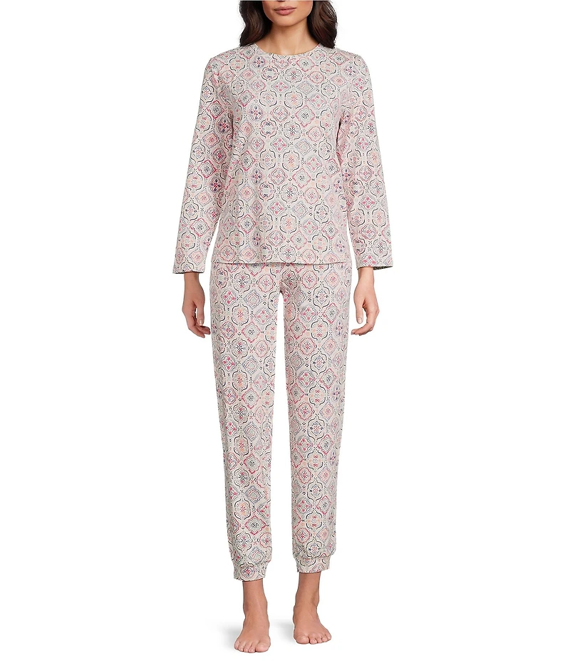Sleep Sense Jersey Knit Vintage Tile Long Sleeve Scoop Neck Coordinating Sleep Top