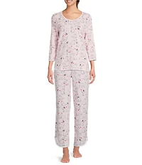 Sleep Sense Kitty Heart Print Scoop Neck 3/4 Sleeve Knit Coordinating Sleep Top