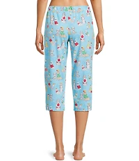 Sleep Sense Knit Beach Dogs Print Drawstring Tie Coordinating Sleep Capri Pants