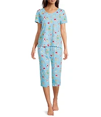 Sleep Sense Knit Beach Dogs Print Drawstring Tie Coordinating Sleep Capri Pants