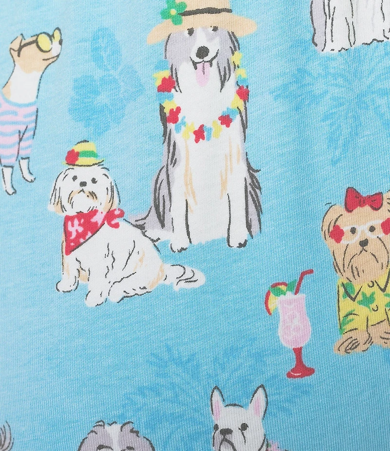 Sleep Sense Knit Beach Dogs Print Drawstring Tie Coordinating Sleep Capri Pants