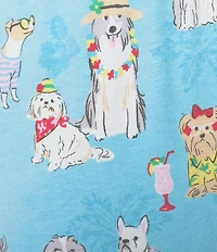 Sleep Sense Knit Beach Dogs Print Drawstring Tie Coordinating Sleep Capri Pants