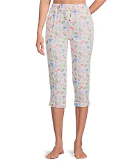 Sleep Sense Knit Bird Song Print Drawstring Tie Coordinating Sleep Capri Pants