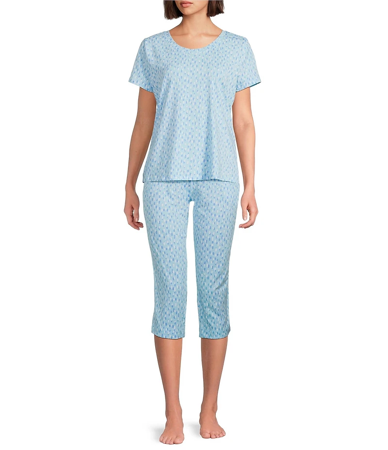 Sleep Sense Knit Drop Print Drawstring Tie Coordinating Sleep Capri Pants
