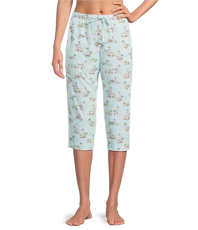 Sleep Sense Knit Duck Print Drawstring Tie Coordinating Sleep Capri