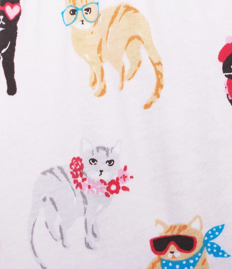 Sleep Sense Knit Fancy Cats Print Drawstring Tie Coordinating Sleep Capri