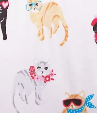 Sleep Sense Knit Fancy Cats Print Drawstring Tie Coordinating Sleep Capri