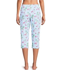 Sleep Sense Knit Flamingos Print Drawstring Tie Coordinating Sleep Capri Pants