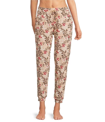 Sleep Sense Knit Floral Animal Drawstring Tie Coordinating Sleep Joggers