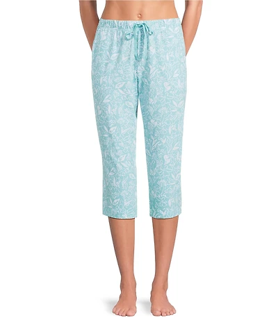 Sleep Sense Knit Floral Print Drawstring Tie Coordinating Sleep Capri Pants