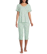 Sleep Sense Knit Sheep Print Drawstring Tie Coordinating Sleep Capri Pants