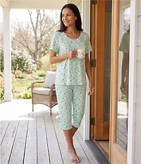 Sleep Sense Knit Sheep Print Drawstring Tie Coordinating Sleep Capri Pants