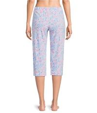 Sleep Sense Knit Soft Flowers Print Drawstring Tie Coordinating Sleep Capri Pants