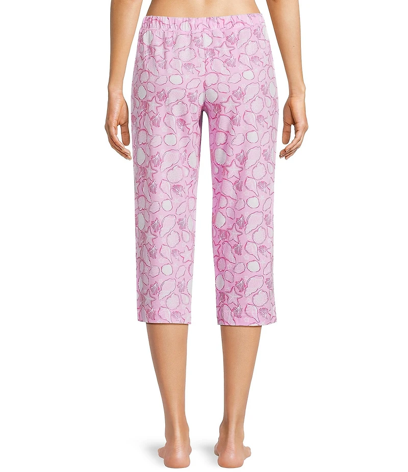 Sleep Sense Knit Summer Shell Print Drawstring Tie Coordinating Sleep Capri Pants