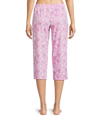 Sleep Sense Knit Summer Shell Print Drawstring Tie Coordinating Sleep Capri Pants