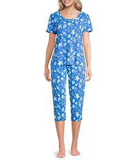 Sleep Sense Knit Turtle Print Drawstring Tie Coordinating Sleep Capri Pants