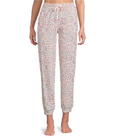 Sleep Sense Knit Vintage Tile Drawstring Tie Coordinating Sleep Joggers