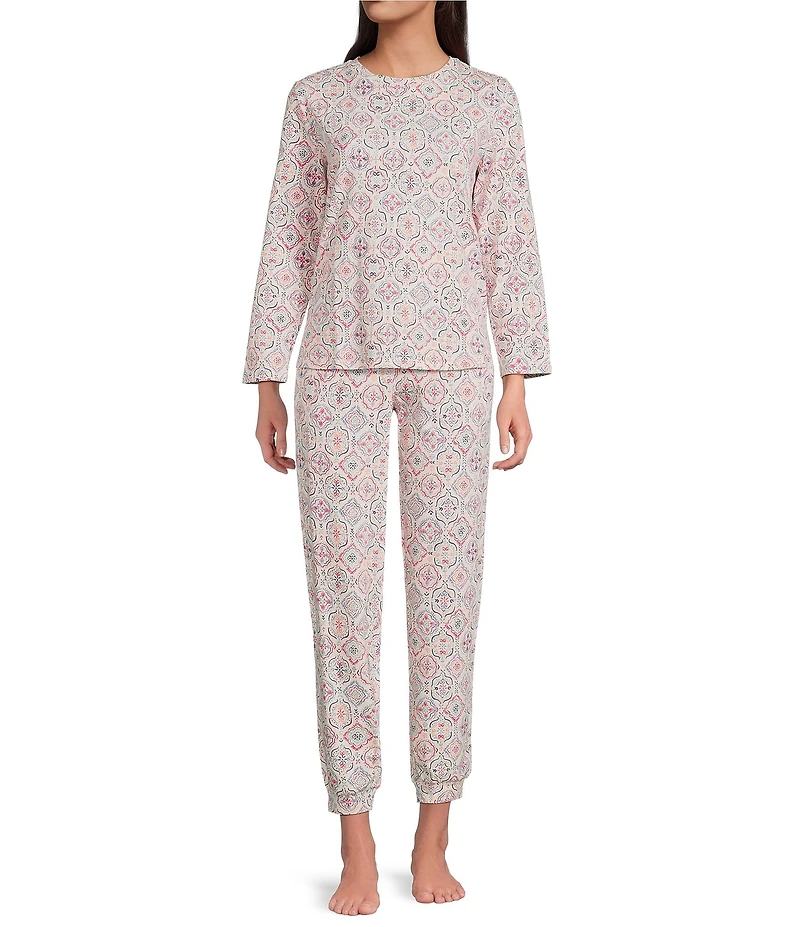 Sleep Sense Knit Vintage Tile Drawstring Tie Coordinating Sleep Joggers