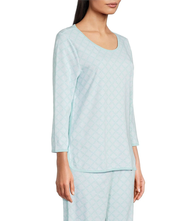 Sleep Sense Lily Geo Print Scoop Neck 3/4 Sleeve Knit Coordinating Sleep Top