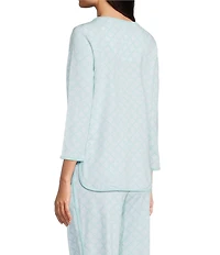Sleep Sense Lily Geo Print Scoop Neck 3/4 Sleeve Knit Coordinating Sleep Top