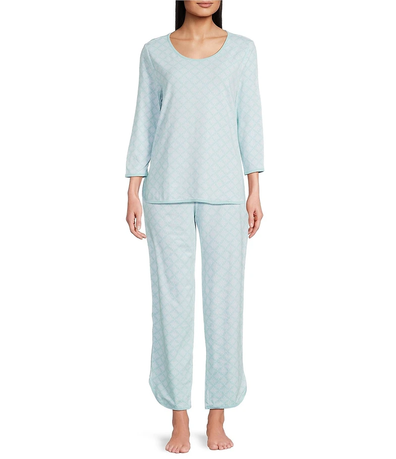 Sleep Sense Lily Geo Print Scoop Neck 3/4 Sleeve Knit Coordinating Sleep Top