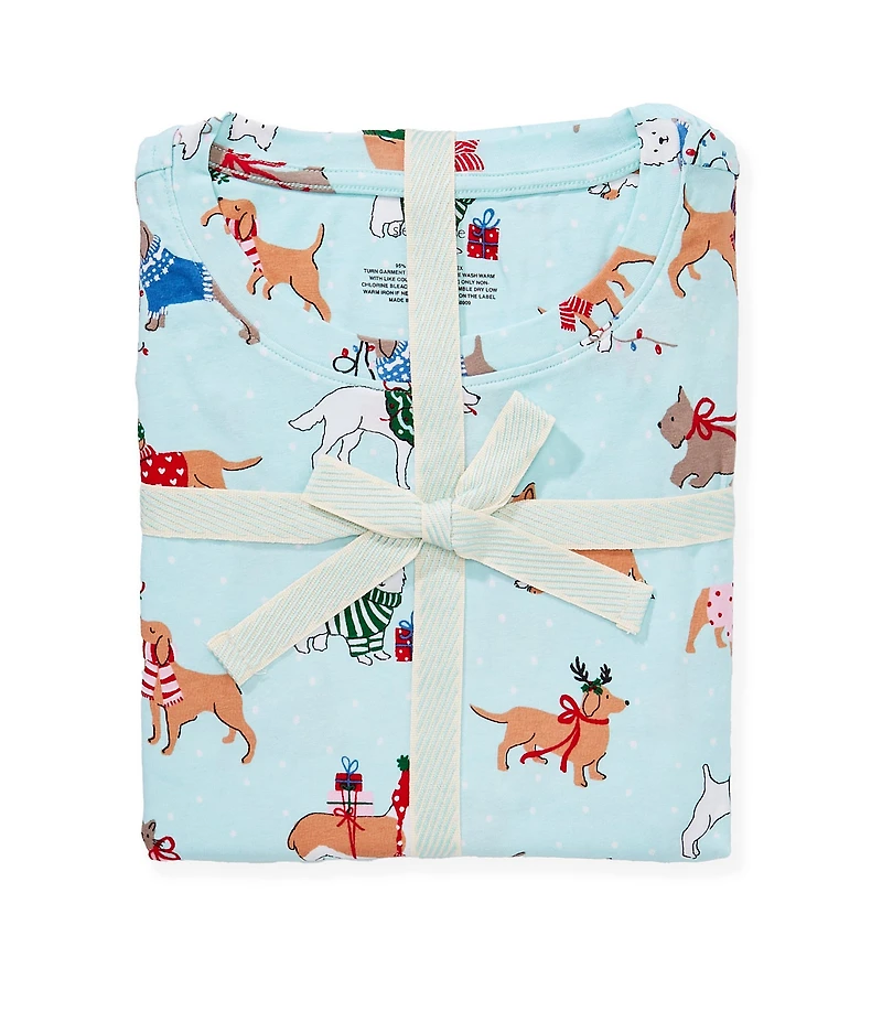Sleep Sense Long Sleeve Crew Neck Knit Holiday Dogs Print Holiday Pajama Set