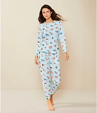 Sleep Sense Long Sleeve Crew Neck Knit Holiday Dogs Print Holiday Pajama Set