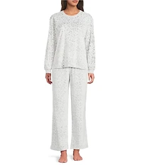 Sleep Sense Long Sleeve Crew Neck Velour Animal Print Coordinating Sleep Top