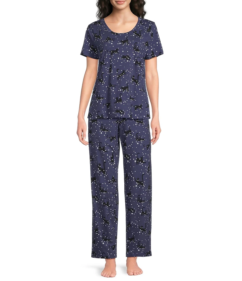 Sleep Sense Moonlit Cats Print Coordinating Knit Sleep Pants