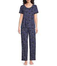 Sleep Sense Moonlit Cats Print Coordinating Knit Sleep Pants