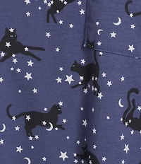 Sleep Sense Moonlit Cats Print Short Sleeve Crew Neck Knit Nightshirt
