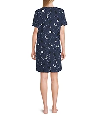 Sleep Sense Moonlit Cats Print Short Sleeve Crew Neck Knit Nightshirt