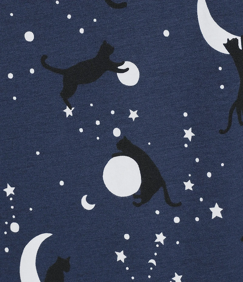 Sleep Sense Moonlit Cats Print Short Sleeve Crew Neck Knit Nightshirt