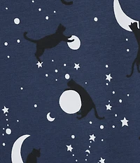 Sleep Sense Moonlit Cats Print Short Sleeve Crew Neck Knit Nightshirt