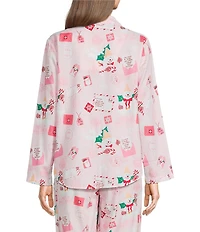 Sleep Sense Mr. Bingle Print Woven Twill Long Sleeve Notch Collar Button-Front Coordinating Sleep Shirt