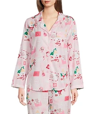 Sleep Sense Mr. Bingle Print Woven Twill Long Sleeve Notch Collar Button-Front Coordinating Sleep Shirt