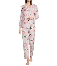 Sleep Sense Mr. Bingle Print Woven Twill Long Sleeve Notch Collar Button-Front Coordinating Sleep Shirt